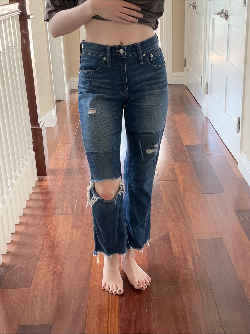 Madewell Cali Demi Boot Cut Distressed Jean Denim Blue Stretch Size 25